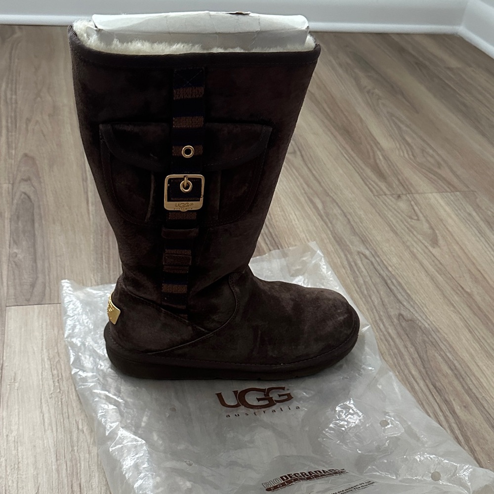 UGG Retro Cargo 1895 Dark Brown Boots with Gold Buckle